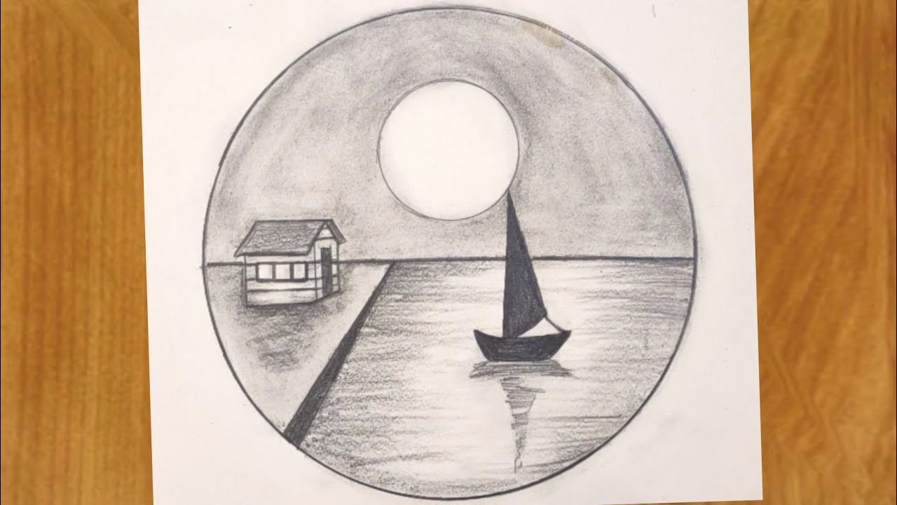 رسم سهل | تعلم رسم منظر طبيعي سهل بقلم الرصاص للمبتدئين 