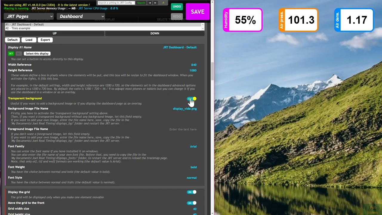 JRT - Additional options for the dashboard