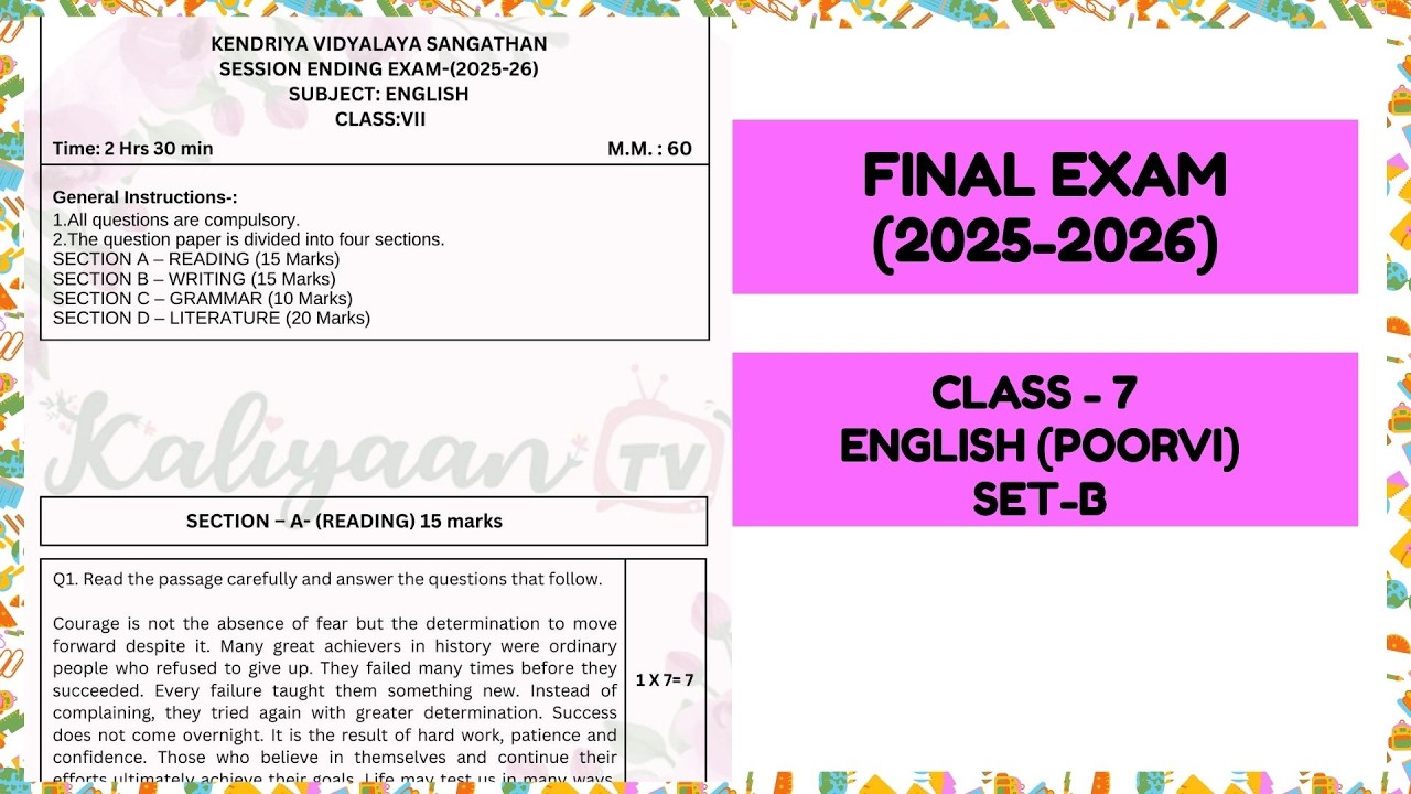 Class 7 English Sample Paper Set B | Poorvi | Final Exam Practice | PDF Available