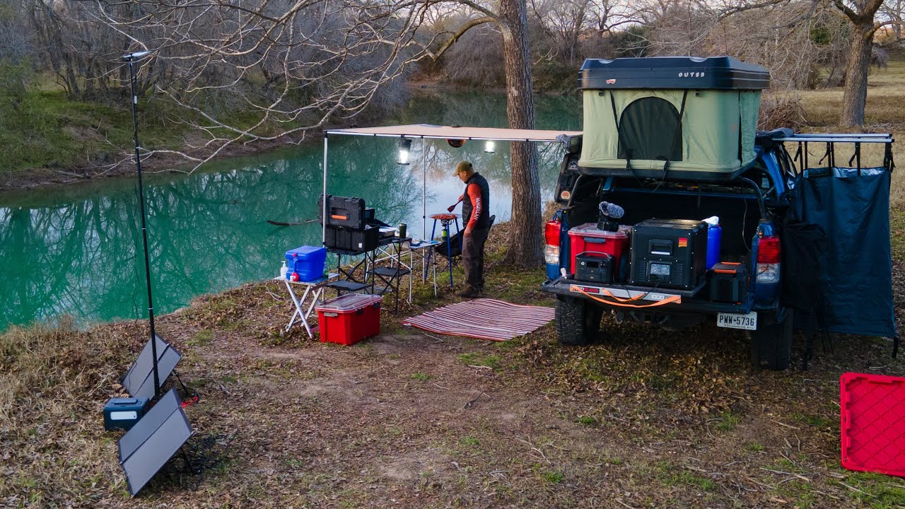 Camping By The River (Cozy Relaxing Truck Camping, Toyota Tundra Overland) // ASMR