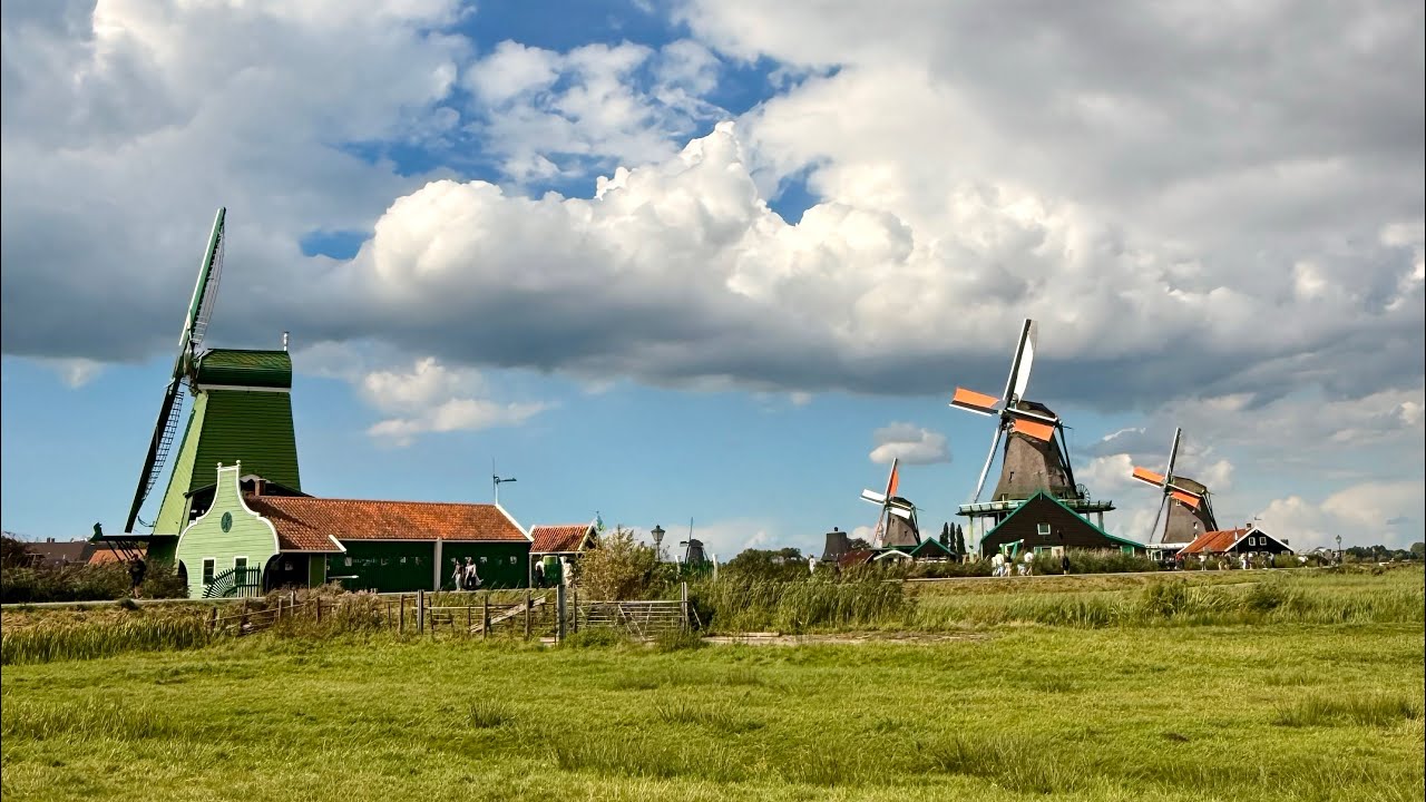 Zaanse Schans,Zaandam, Amsterdam walking tour  4 K|Dutch Windmills & Countryside Vlog SUBTITLES 