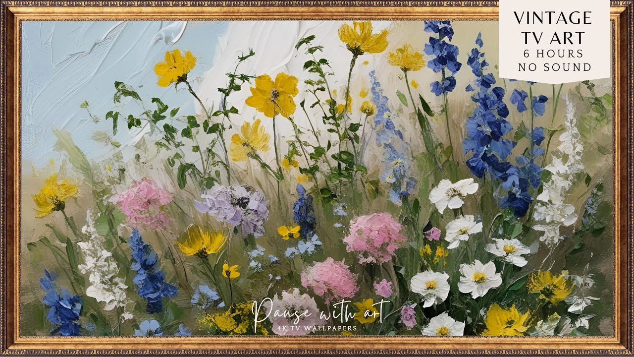 Vintage Frame TV Art Vivid Garden Oil Painting Style | Floral Background for TV | TV Wallpaper