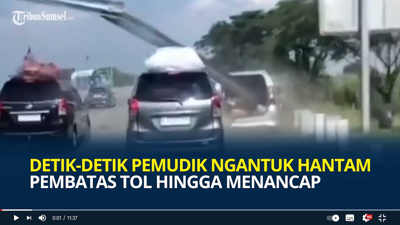 Detik-detik Pemudik Ngantuk Hantam Pembatas Tol hingga Menancap dari Depan sampai Belakang Mobil