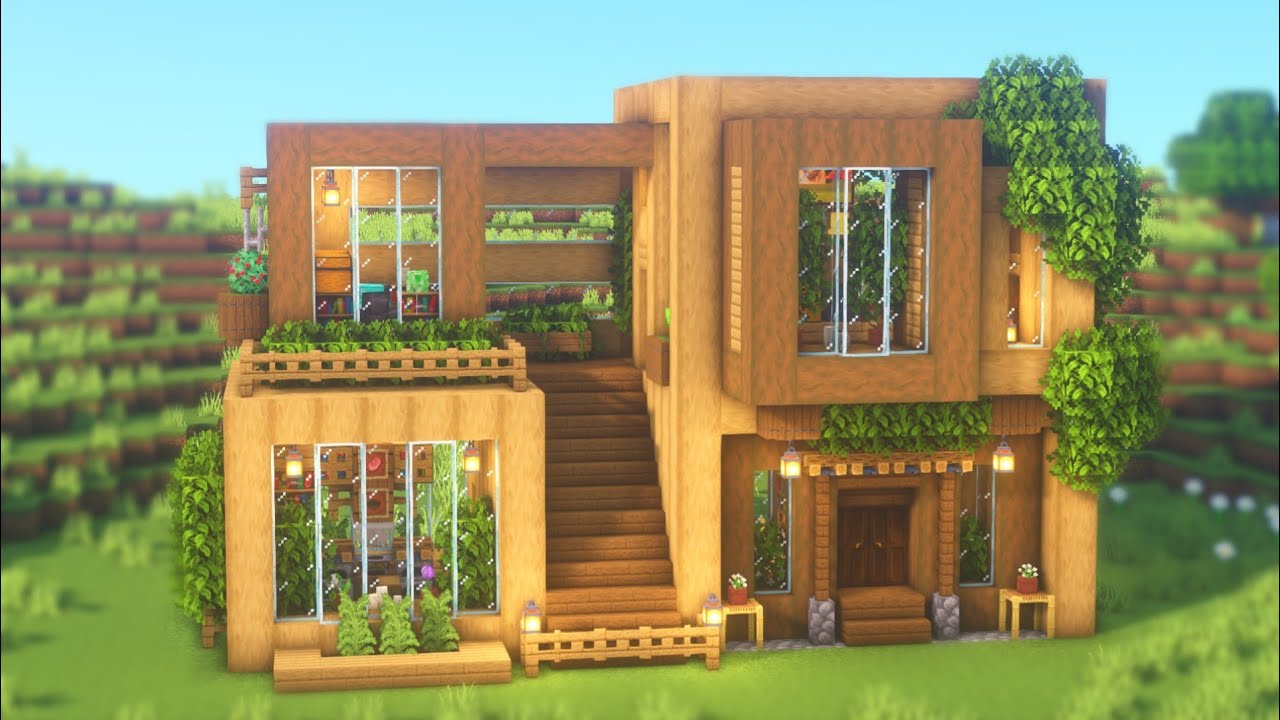 Minecraft : How To Build a Wooden Modern House | Simple Survival House Tutorial