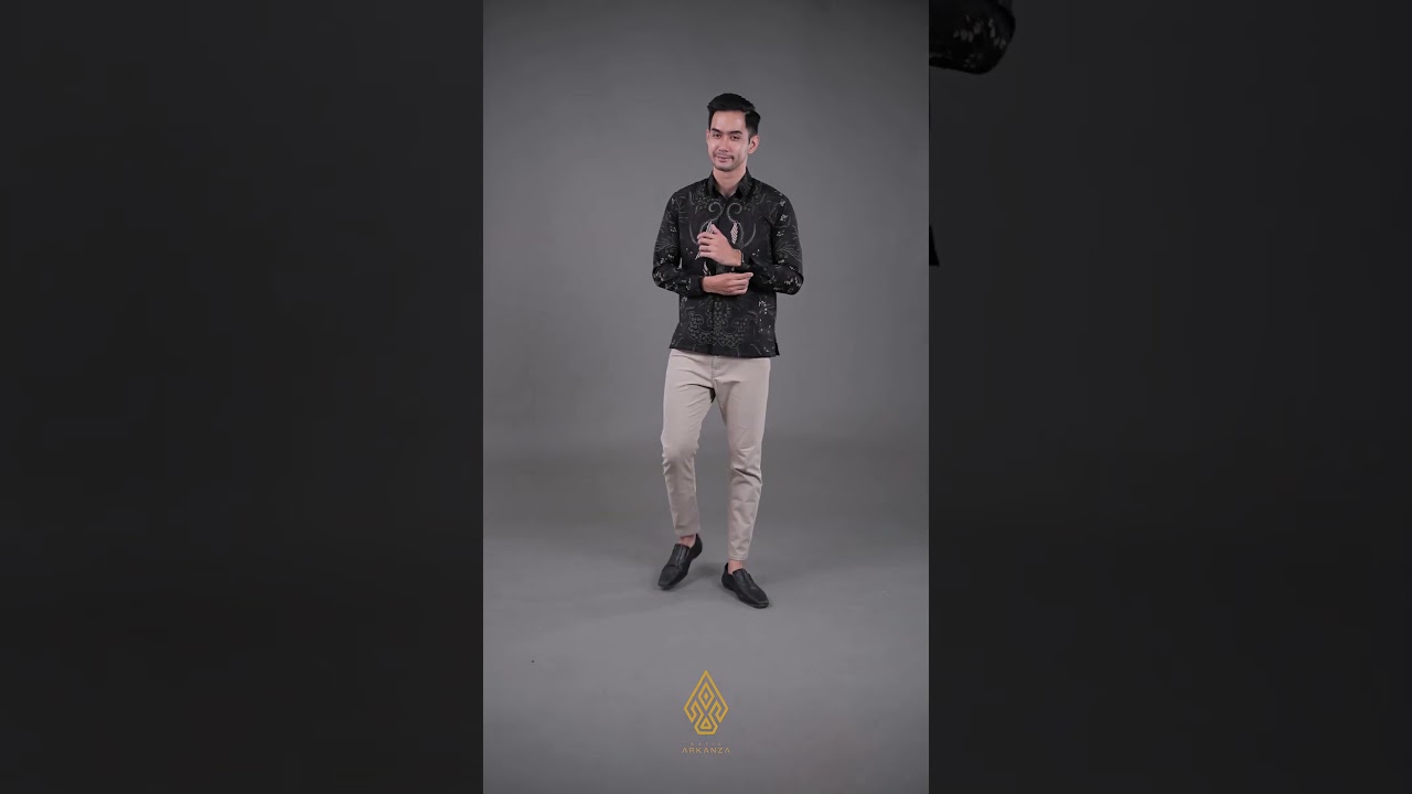 72 BATIK X ARKANZA Luxury Batik Shirt   MAHAMERU Black Motif  Men's Slim Fit Dress Shirt  Fully Line