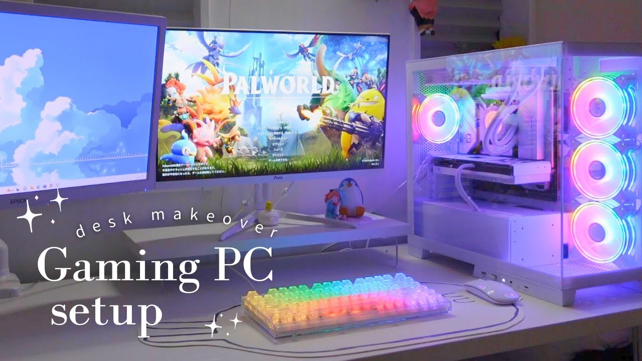 Gaming roomꕤ白ゲーミングPC/モニターアーム開封してSetup vlog🎮Palworld🐦