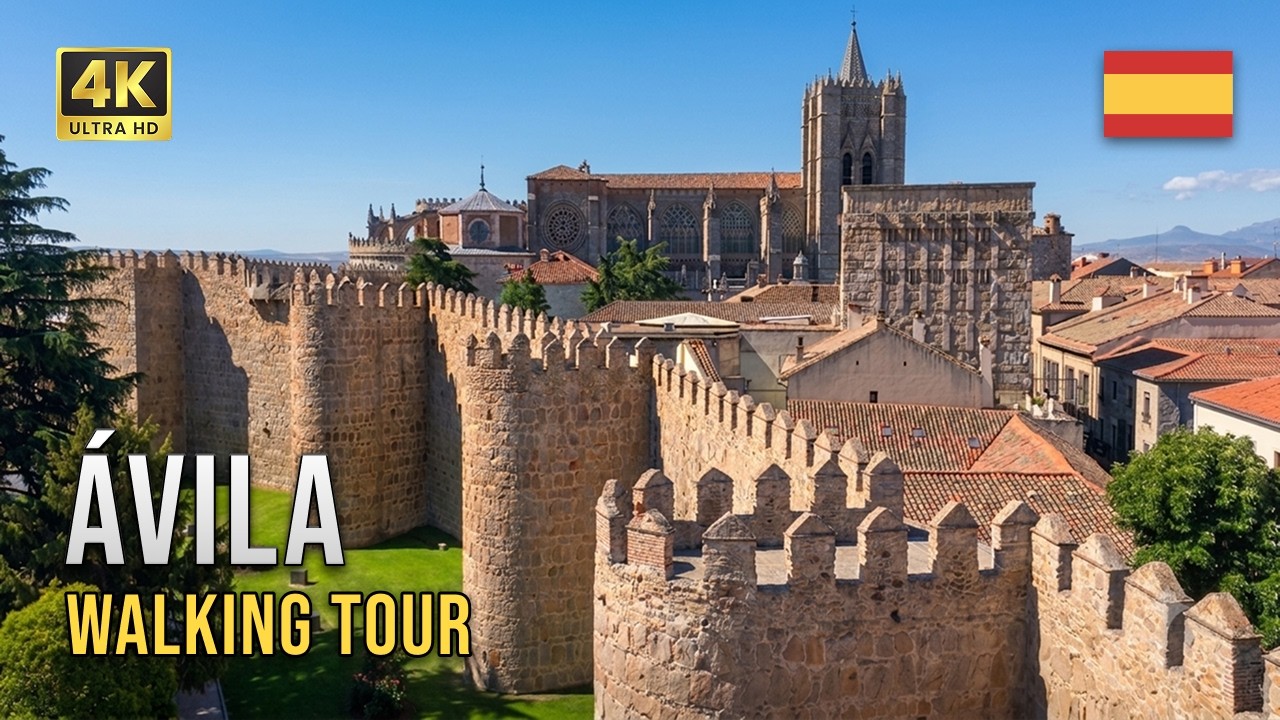 &Aacute;vila, Hiszpania 🏰 Miasto kamieni i świętych | Mury miejskie &Aacute;vili | 4K Walking Tour