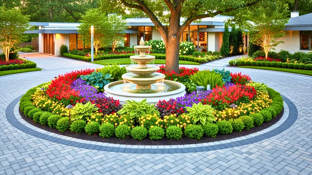 Circular Driveway Landscaping Ideas For Gorgeous Front Yard Curb Appeal: Center Islands & Many More