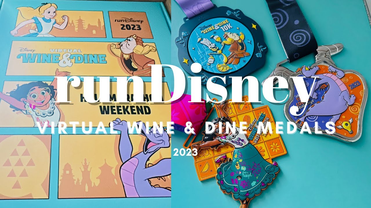runDisney Virtual Wine and Dine 2023 10k, Half Marathon and Disney Two Course Challenge medals