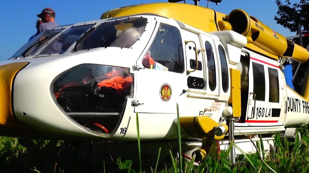 GIGANTIC RC SCALE TURBINE HELICOPTER LOS ANGELES COUNTY FIRE SIKORSKY S70 FIREHAWK