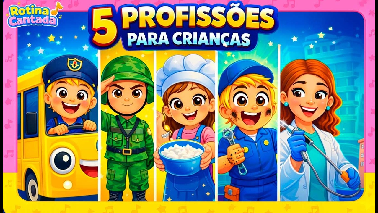 5 PROFISSÕES PARA CRIANÇAS | Vídeo Infantil Educativo e Divertido | Rotina Cantada