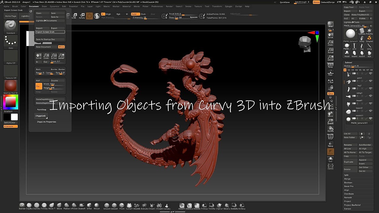 Importing Objects from Curvy 3D into ZBrush