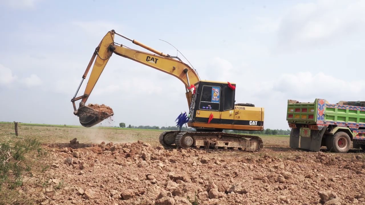 Excavator E120B Heavy  Digging Working With DIY a Truck..