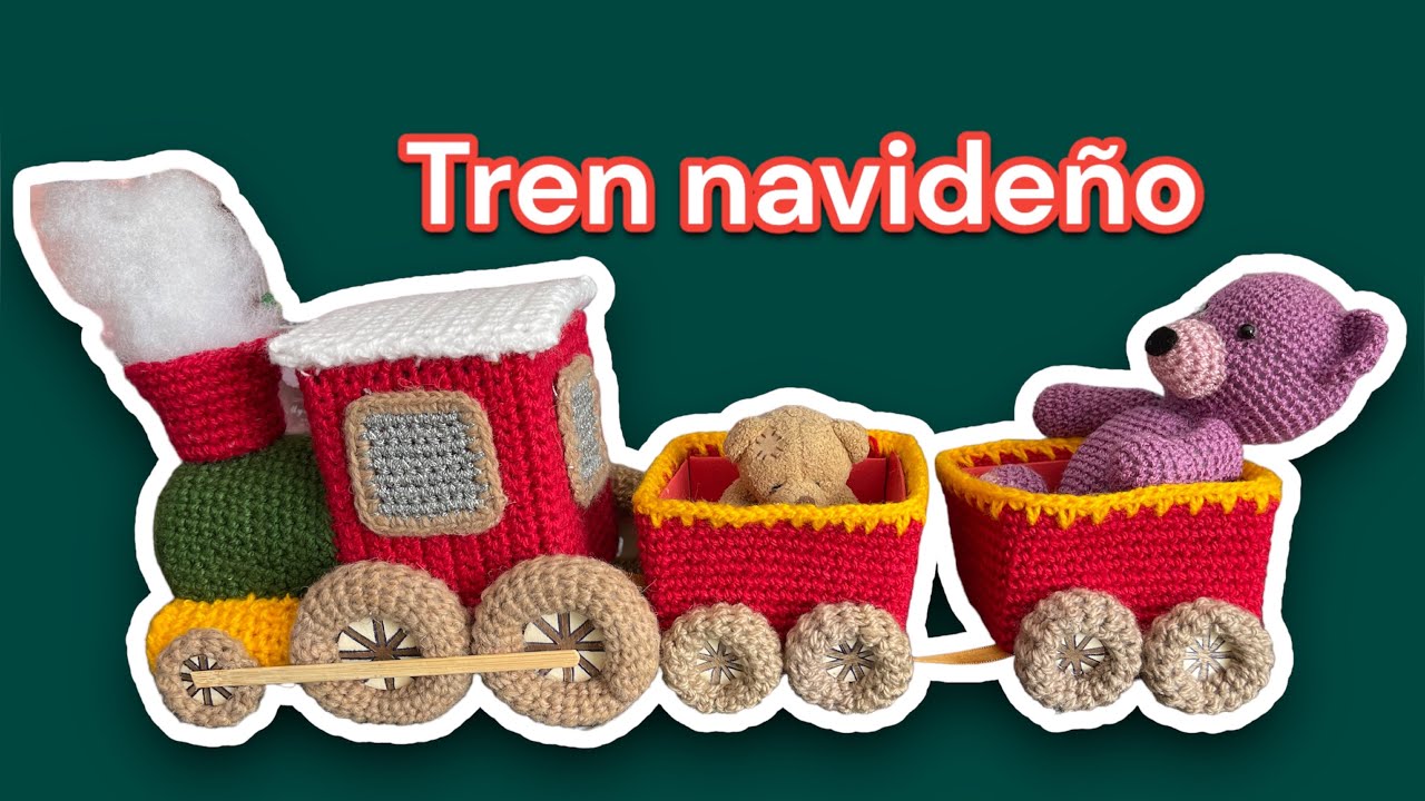 Cómo tejer Tren Navideño amigurumi paso a paso tutorial crochet subtítulos