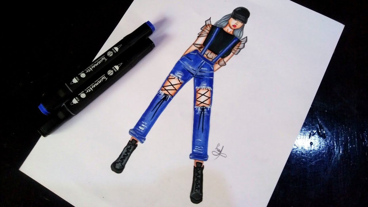 Fashion drawing /تعلم رسم سالوبيت جينز خطوة بخطوة