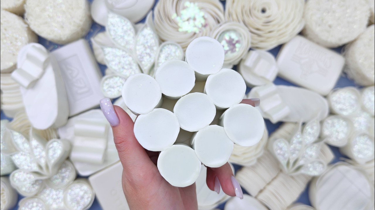 Relaxing ASMR Soap Art: Crushing Colorful Soap, Cutting cubes, and Creating with Glitter and Foam!