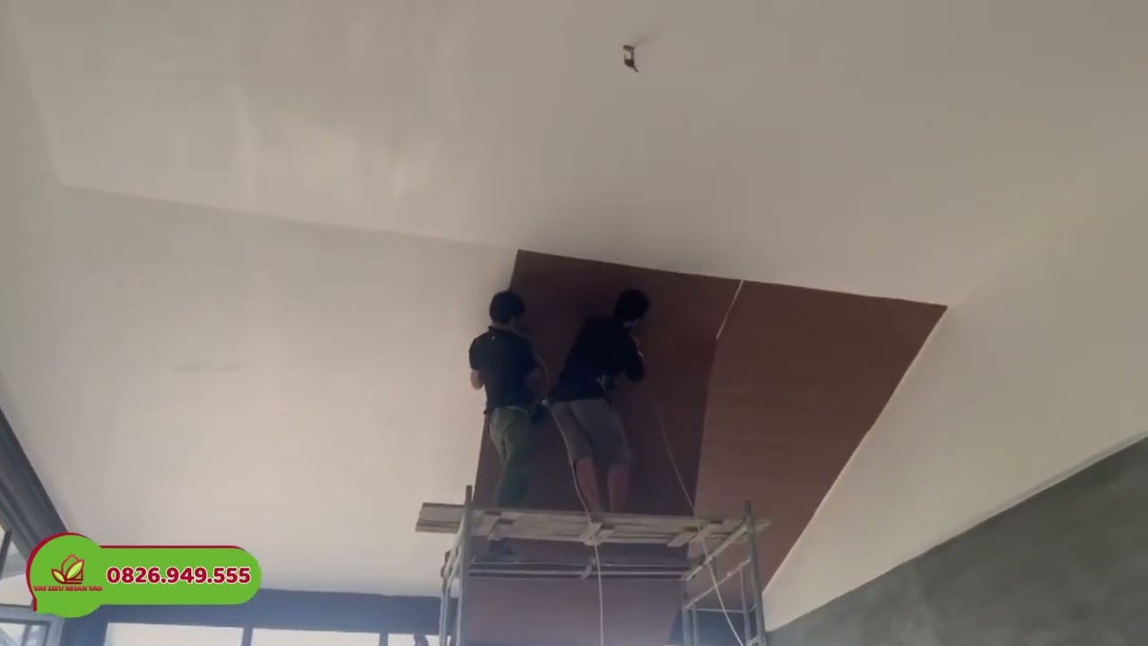Thi công cót ép nhân tạo trên trần thạch cao | Thùy Linh rơm nhân tao 0826.949.555