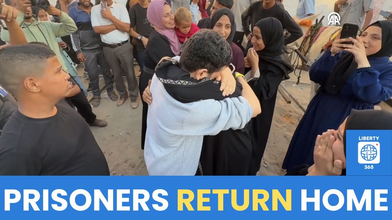 Освобожденные палестинские заключенные воссоединились со своими семьями в Хан-Юнисе после соглаше...