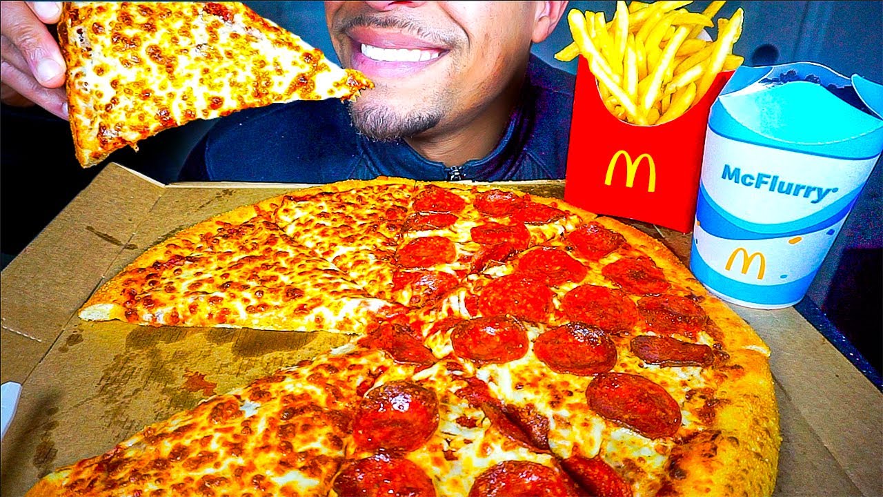 ASMR LITTLE CAESARS PIZZA & MCDONALD'S OREO MCFLURRY & FRIES MUKBANG | EATING SHOW NO TALKING