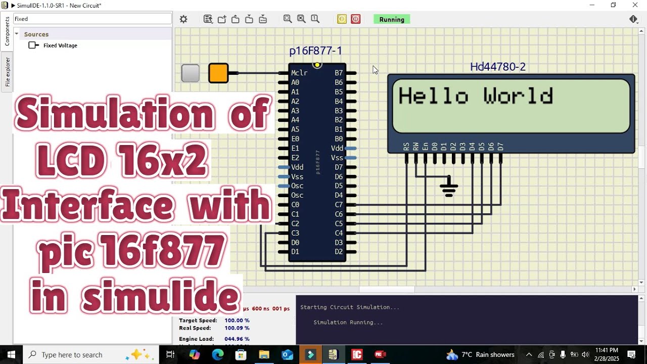 Simulation of 16*2 lcd interface with pic microcontroller in simulide | lcd with pic16f877 with pic