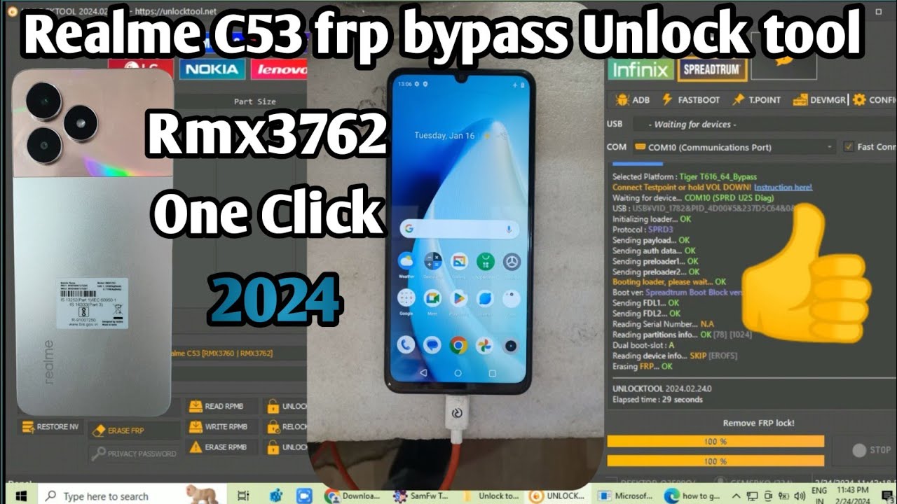 Realme c53 (Rmx3762) frp bypass unlock tool google account remove ✅