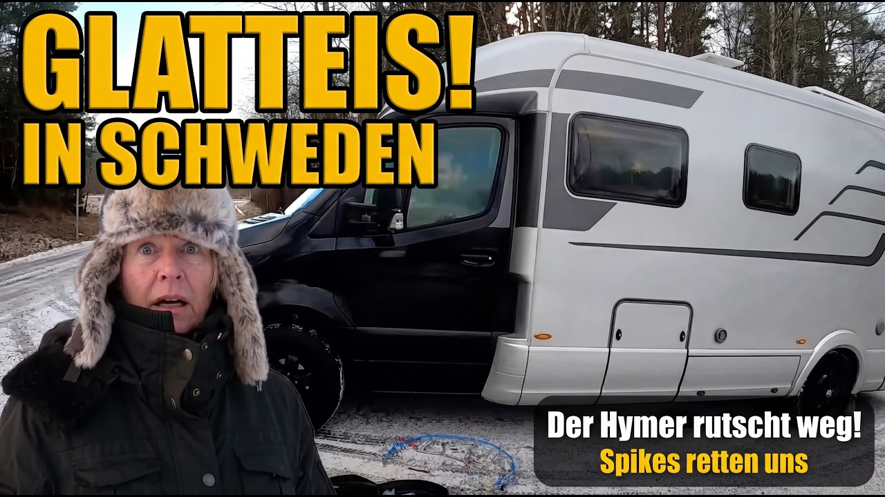 ÜBERALL GLATTEIS IN SCHWEDEN - Der Hymer rutscht weg!
