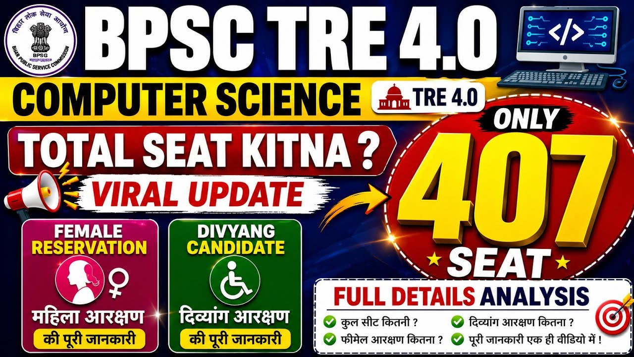 BPSC TRE 4.0 Computer Science 🔥 Only 407 Seat 😱 Full Category + Reservation Details