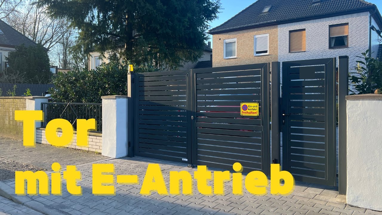 🔴Elektrische Toranlage - Modernes Doppelfl&uuml;geltor Anthrazit | Modern Electric Gate | 독일  스윙 자동대문
