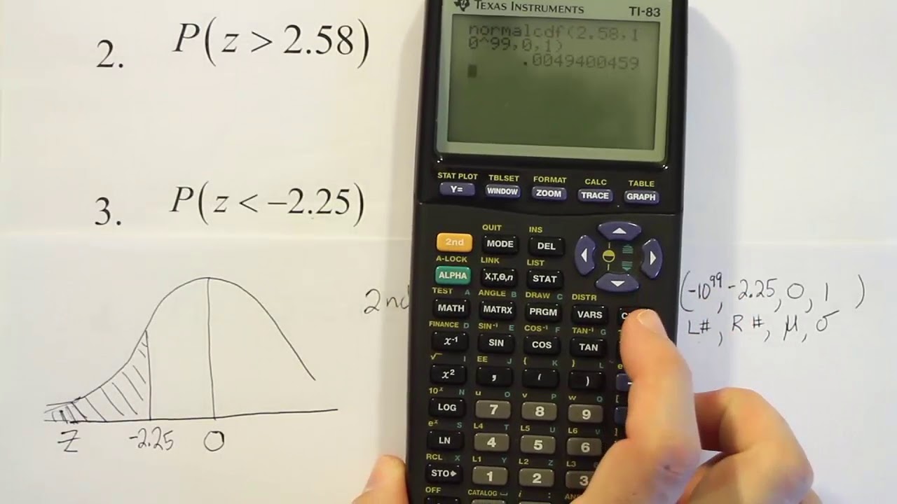 Using a Texas Instruments (TI-83) graphing calculator to find areas (prob) under the normal curve