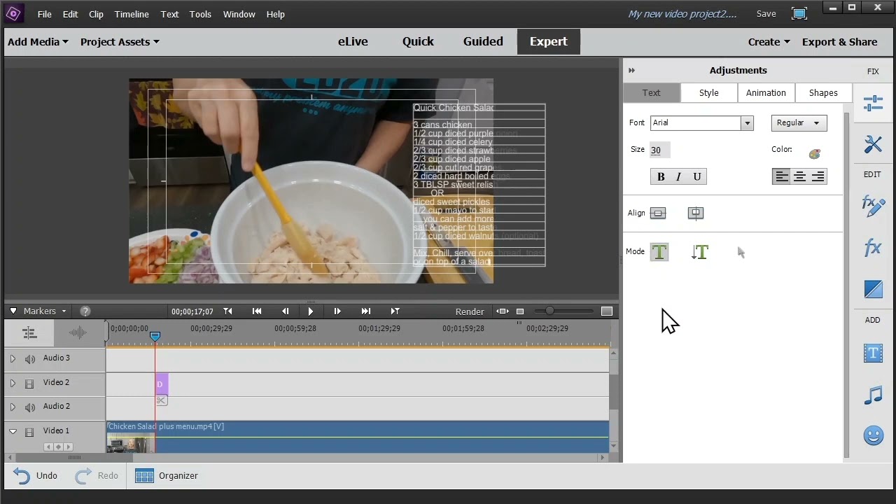Create text box in Adobe Premiere Elements with a solid color background for easy reading on screen.