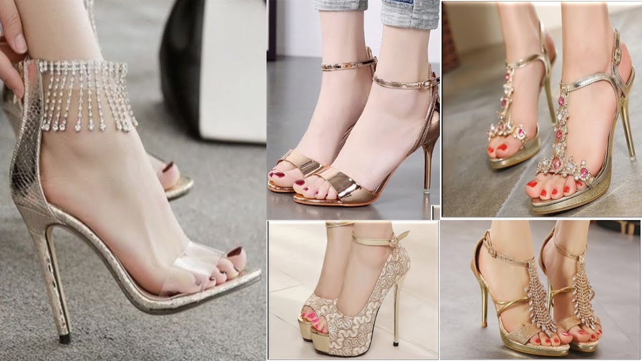VERY STYLISH SILVER & GOLDEN HEELS WITH ANKLET STRAP AND PEEP TOE STYLES