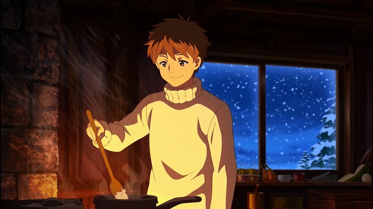 A Quiet Winter Day Fireplace Sounds & Cozy Cooking Routine Ghibli ASMR ❄️