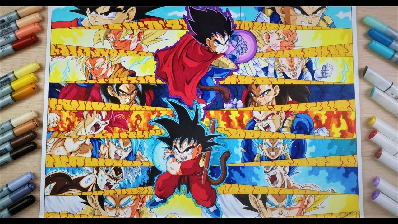 Drawing the HISTORY of Goku & Vegeta! | Commission #13