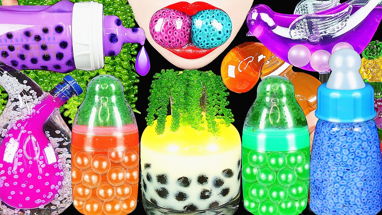 ASMR RAINBOW DRINKS *FROG EGGS BOBA TEA, HONEY JELLY, CANDY, BIRD GLASS, SEA GRAPES, 신기한 물먹방 MUKBANG