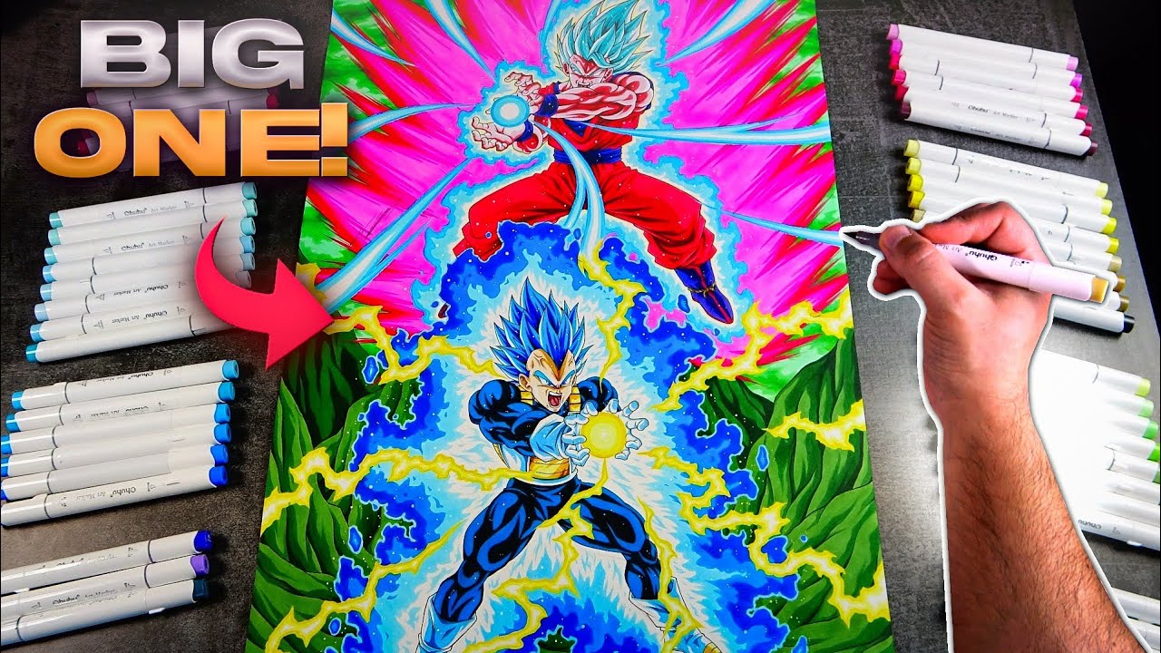 Как нарисовать GOKU SSj Blue KAIOKEN и VEGETA SSj Blue ROYAL | Заказ № 143