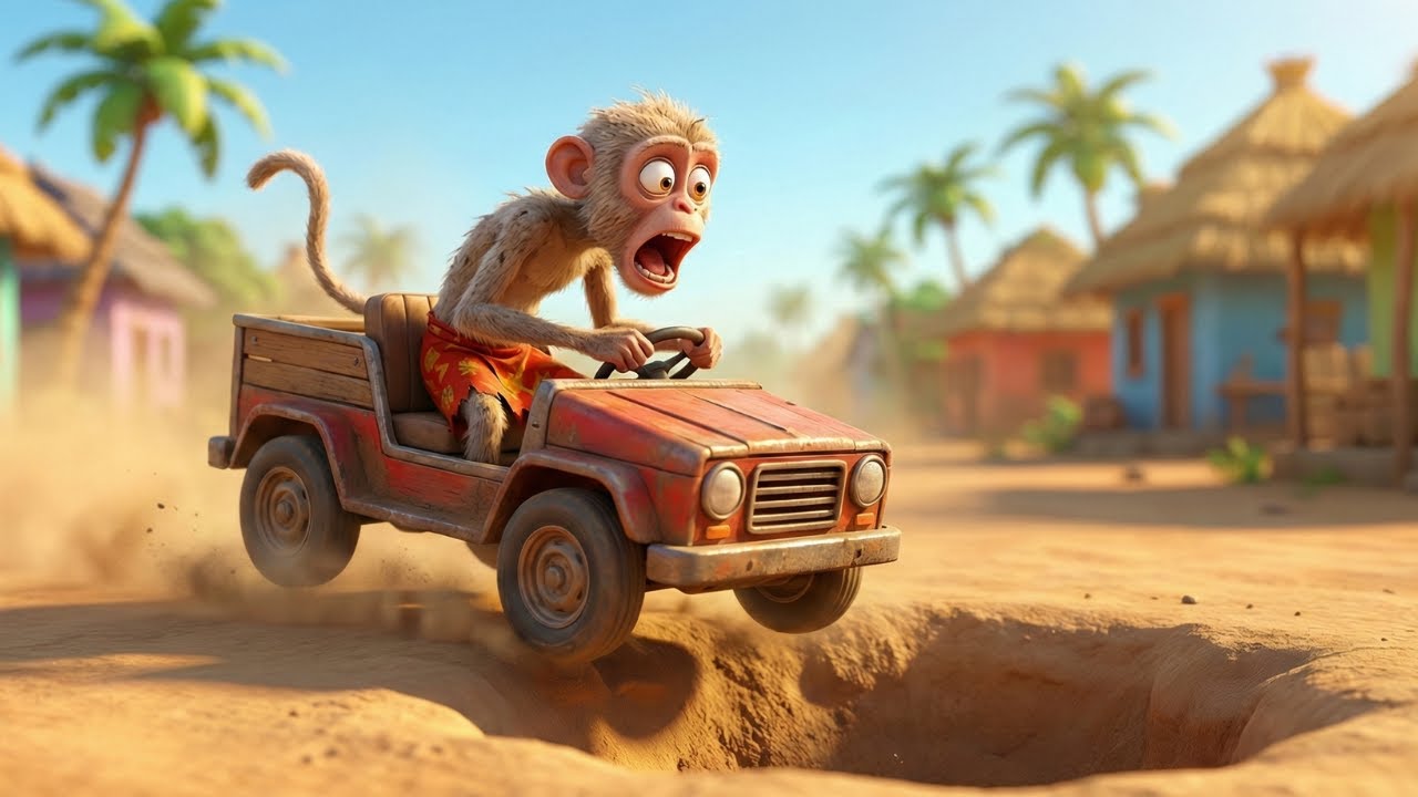 Monkey&rsquo;s Shocking Ride! 🚗💥 Fixing the Dangerous Pothole!