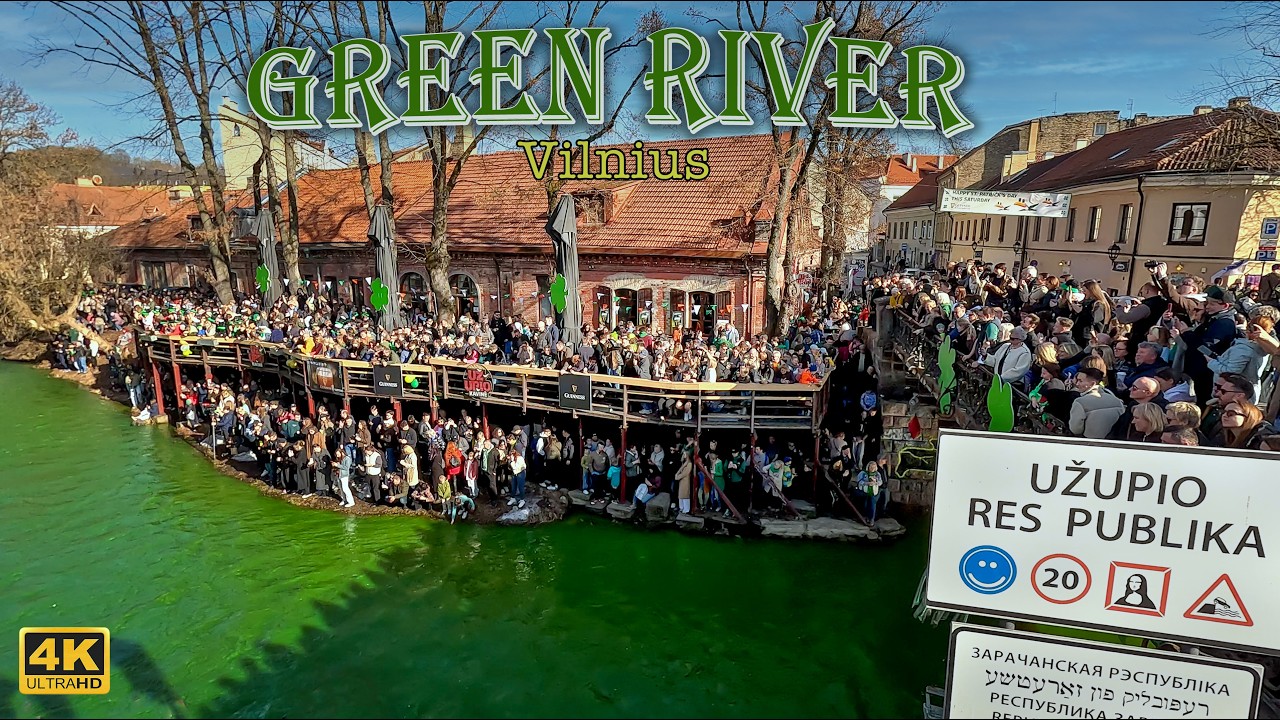 🇱🇹 St. Patrick&rsquo;s Day in Vilnius ☘️ | Green Vilnia River | Walking Tour 4K
