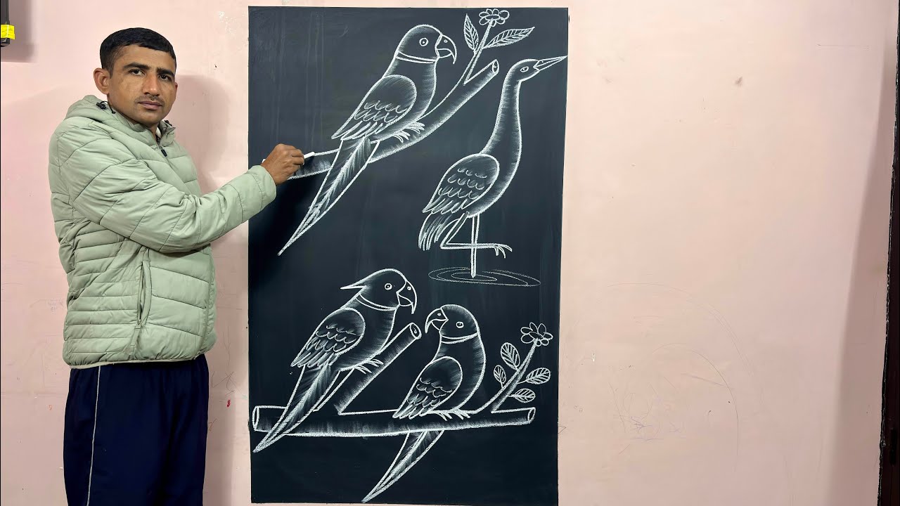 How to draw parrots and heron drawing ||🦜 #parrotart #drawing #easydrawing 