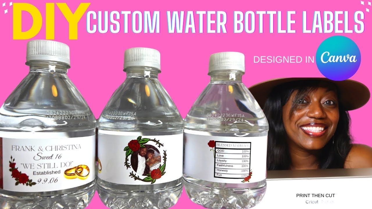 How to make Custom DIY Water Bottle Labels | PARTY FAVOR  | Step By Step | Design in CANVA | EASY