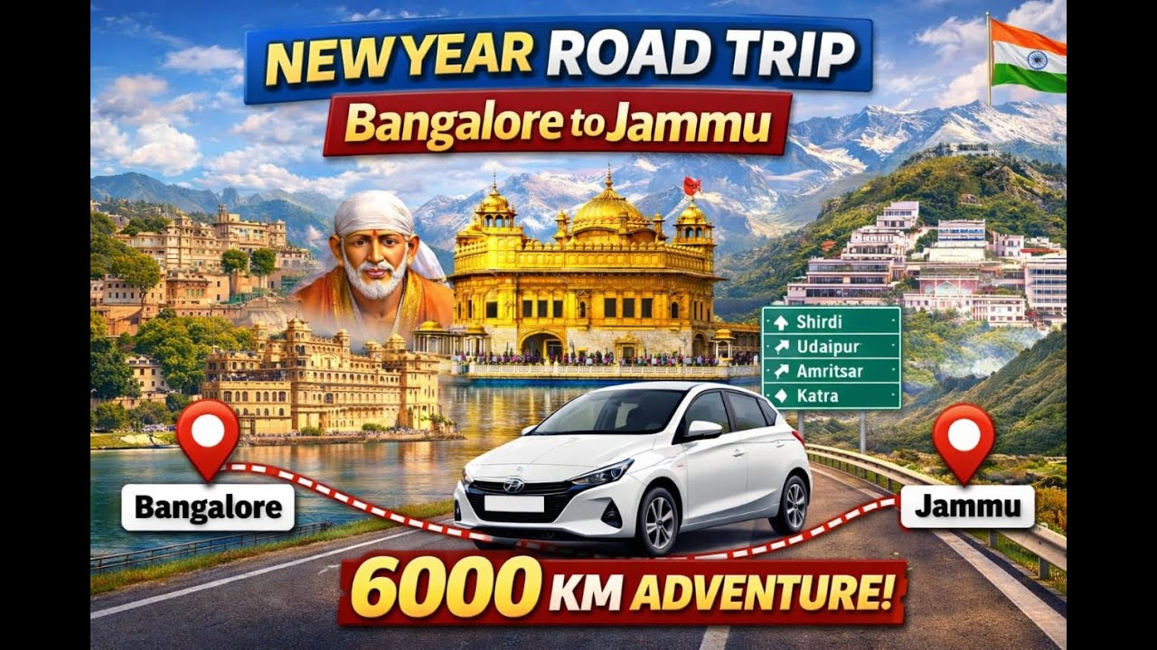 Vlog 1 - New Year Road Trip - From Bangalore to Jammu and back to Bangalore, covering 6000 KM #Day1