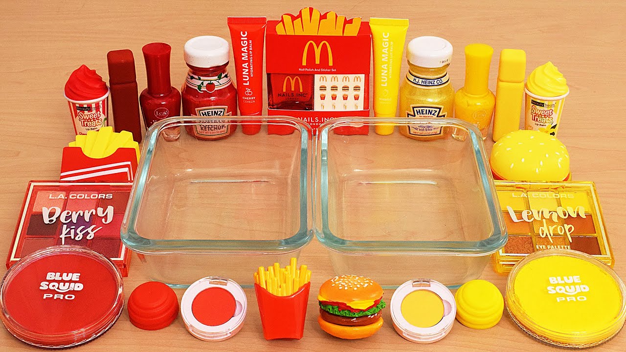 Red vs Yellow - Mixing Makeup Eyeshadow Into Slime ASMR
