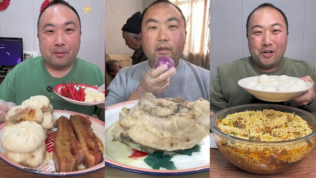 Mukbang # Part 203 Eat Sea Conch pig brain 🧠 belly pork bone head pig #noodles #cooking #mukbang 