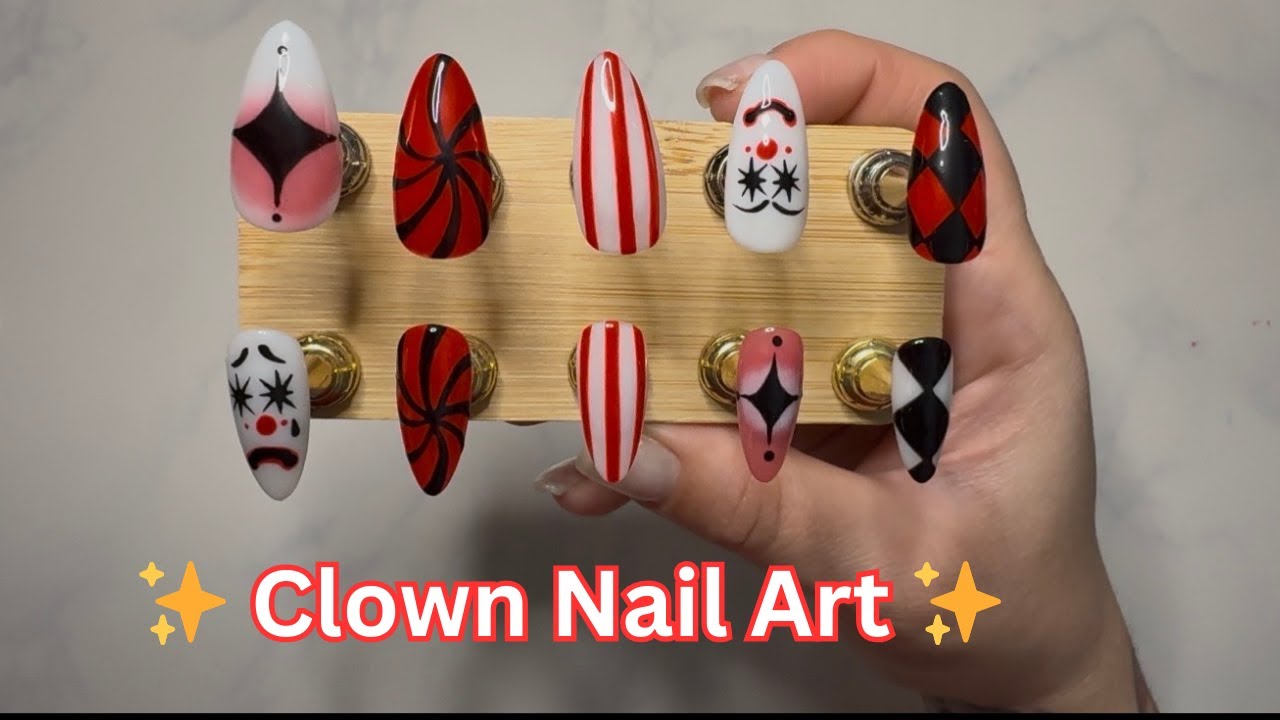 Short almond press on nail art 🤡
