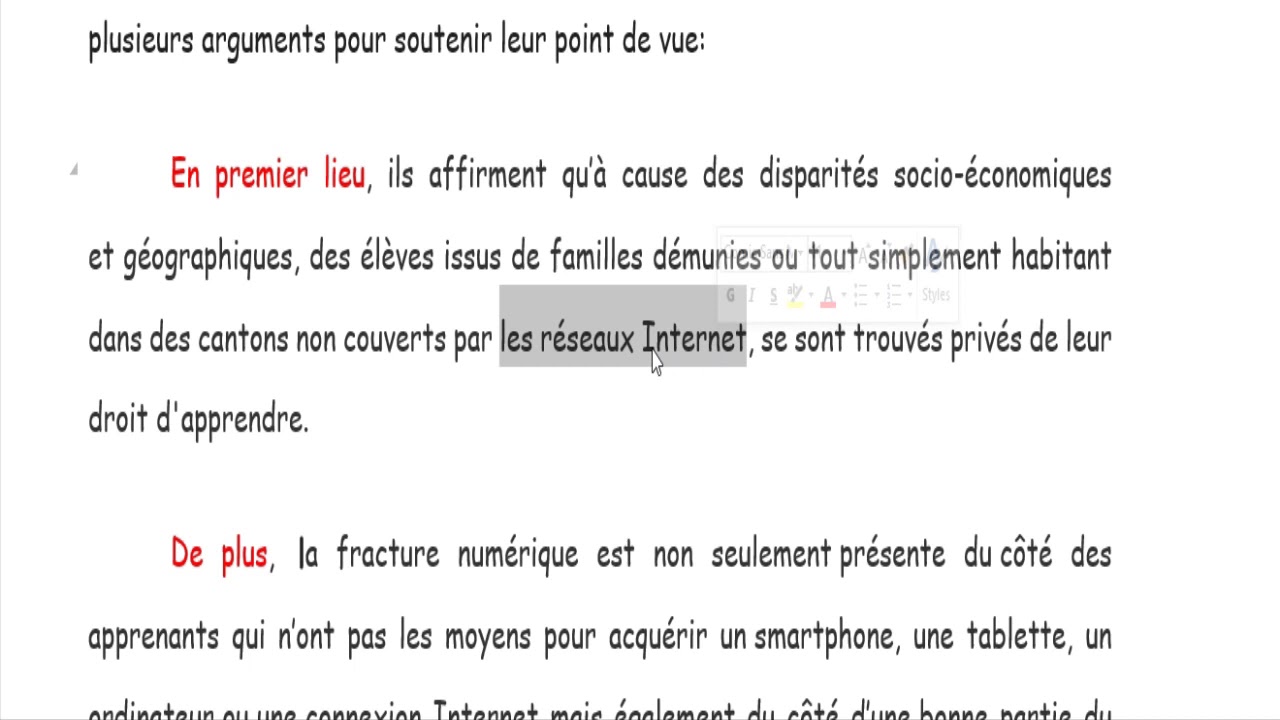 Texte argumentatif sur l'enseignement à distance (التعليم عن بعد)