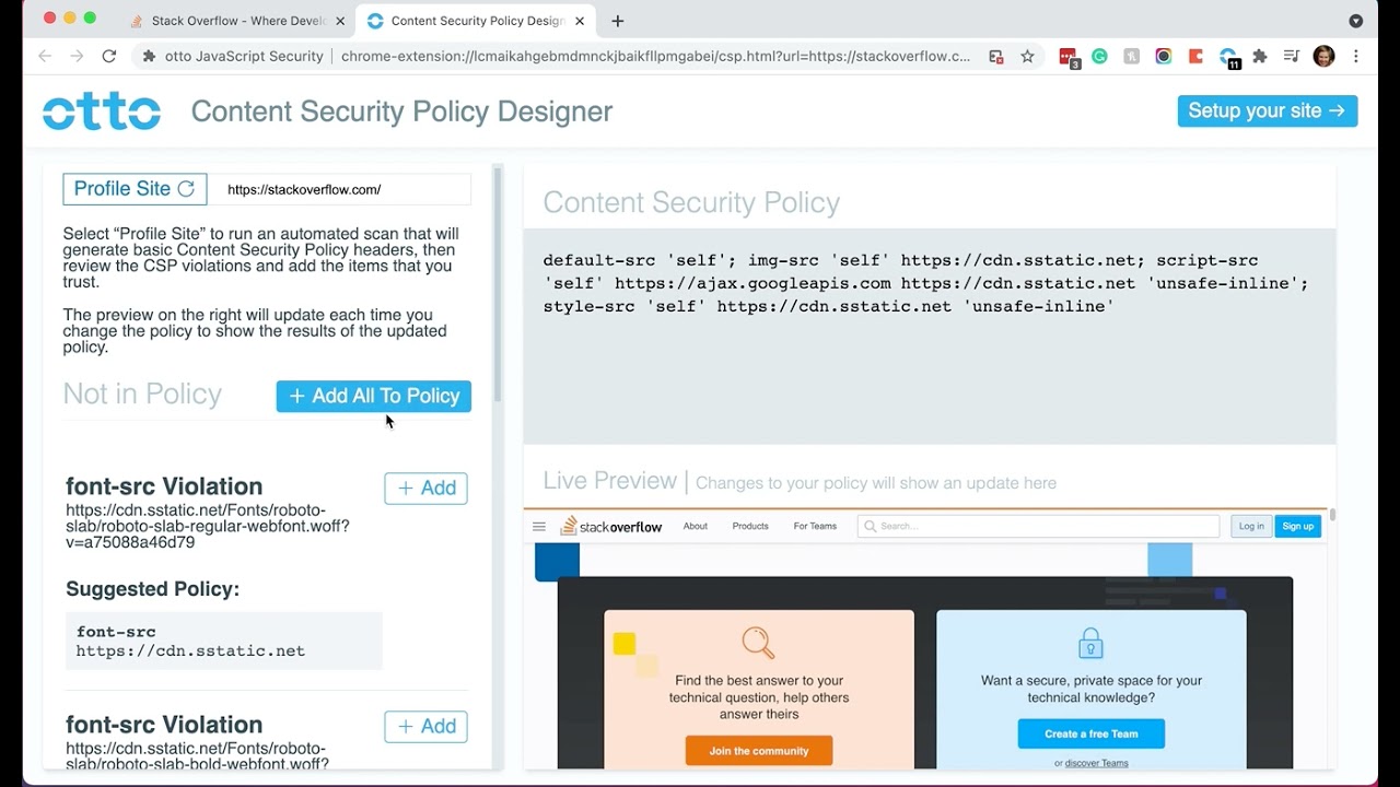 otto CSP Designer: In-browser Content Security Policy testing developer tool