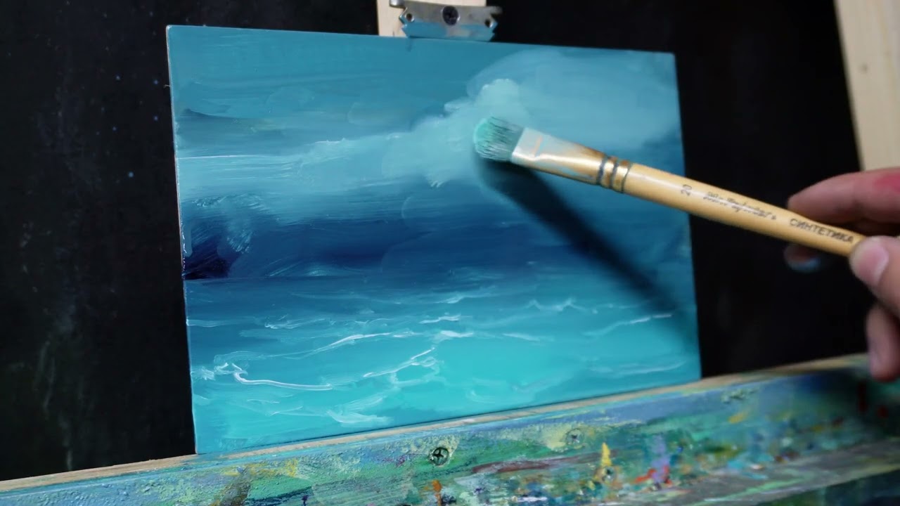 How to draw landscape painting / #2 / Draw waves on the sea / Oil painting / Aren Nalbandyan 