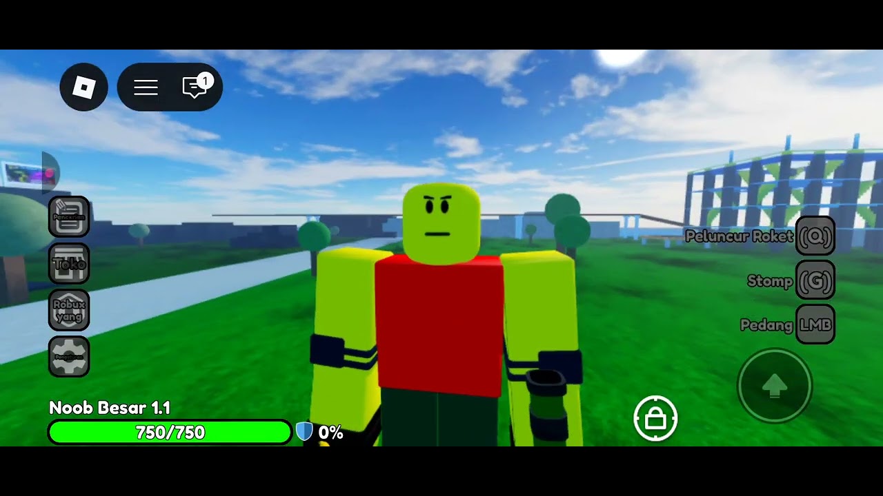 aku dan teman temanku bermain noob experiement battleground.dan mengalahkan boss noob di mode Easy.