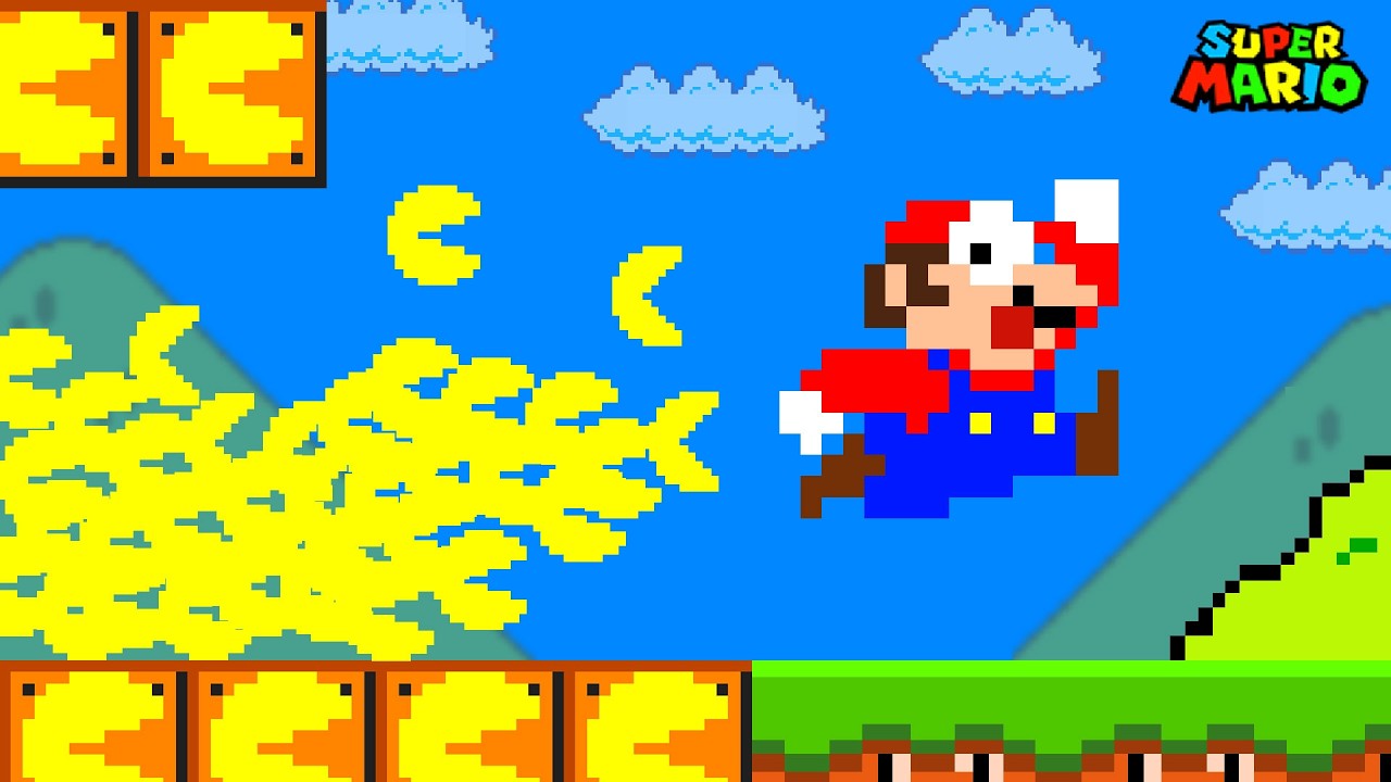 Super Mario Bros. But Mario Teams Up With 1,000,000 Pac-Man to Escape the Maze!