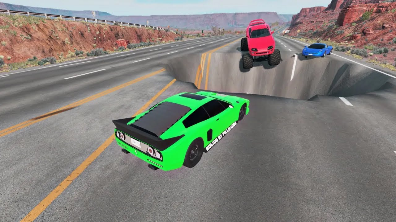 Cars vs Giant Pit #2 - BeamNG Drive!