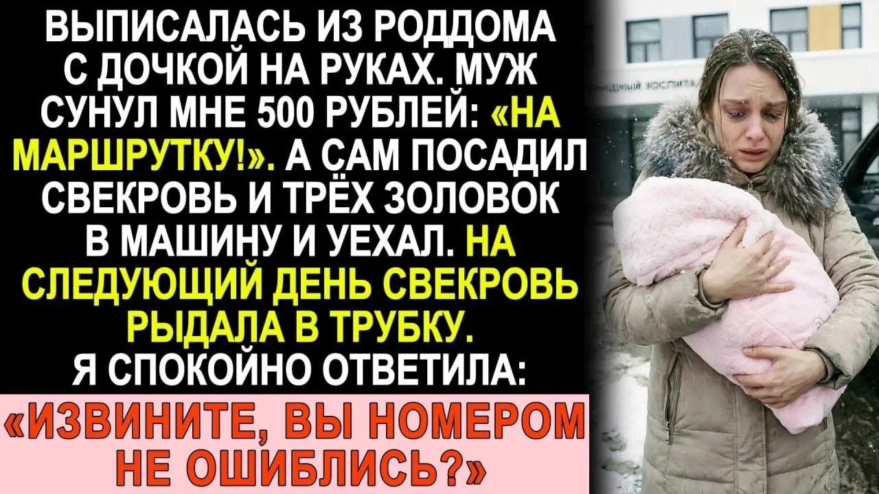 Муж бросил мне 500 рублей у роддома «На маршрутку»  А сам увёз свекровь и золовок в моей машине